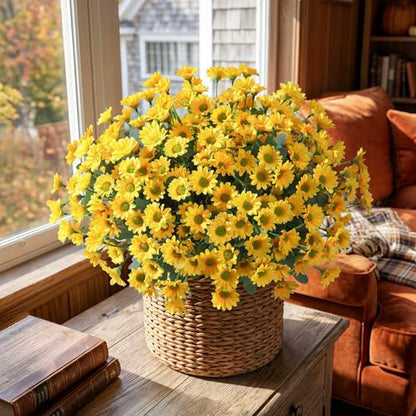 Artificial Mums for Outdoors Fall Decor (A-yellow / 10.6 inch)