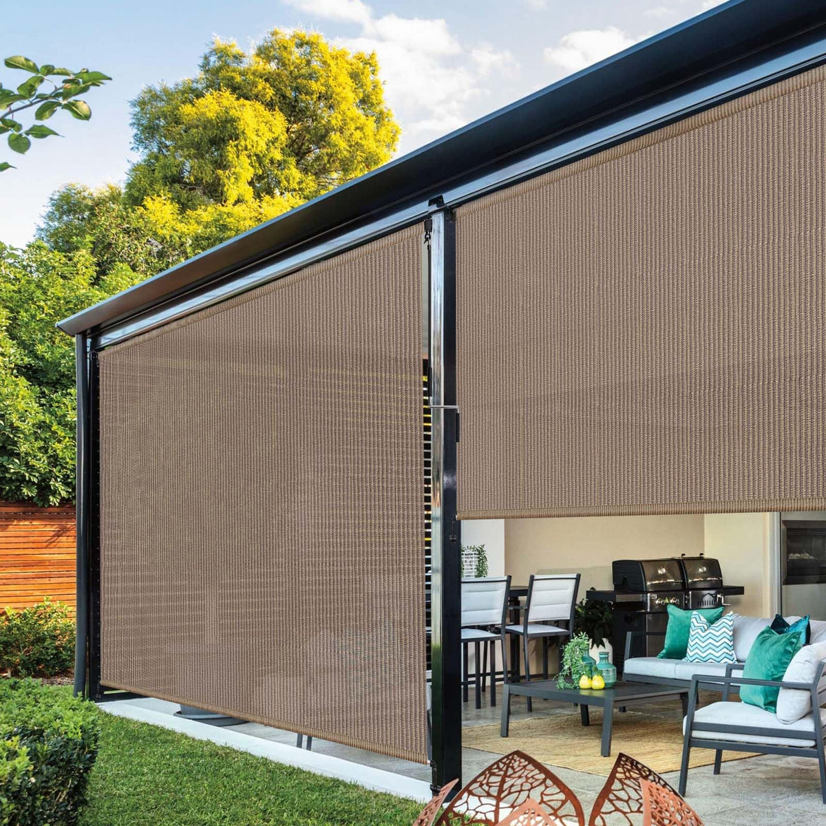 Outdoor Roller Shades (Walnut / 120"W x 96"H)