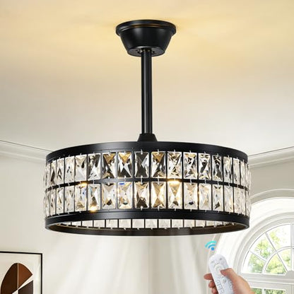 Caged Ceiling Fan with Lights and Remote 20 Inch Gold Crystal Fandelier Ceiling Fan Modern Farmhouse Chandelier Fan Light