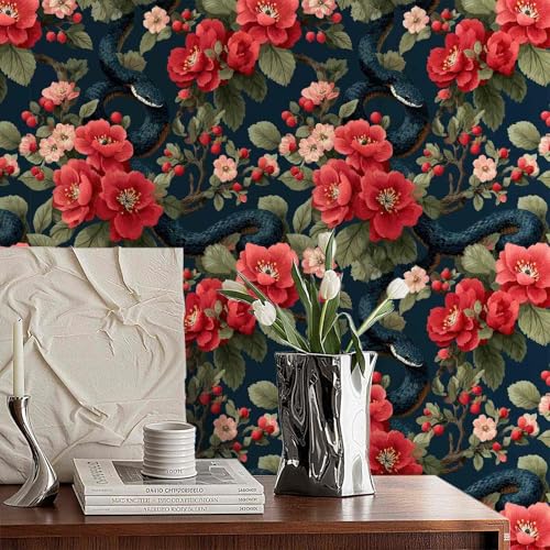 Dark Snake Floral Wallpaper