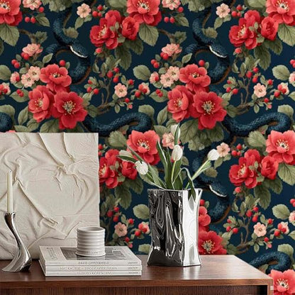 Dark Snake Floral Wallpaper