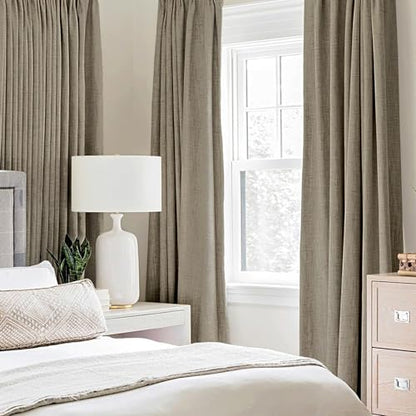 100% Blackout Linen Curtains for Bedroom 52x72 Inches Faux Linen (Faux Linen / 52"W x 72"L (Pack of 2))