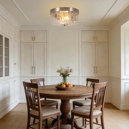 Brushed Nickel Flush Mount Ceiling Light (Brushed Nickel Water Ripple Glass)