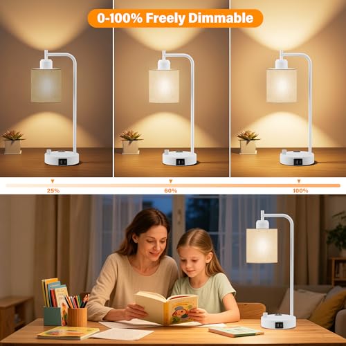 Industrial Table Lamps with Linen Shade