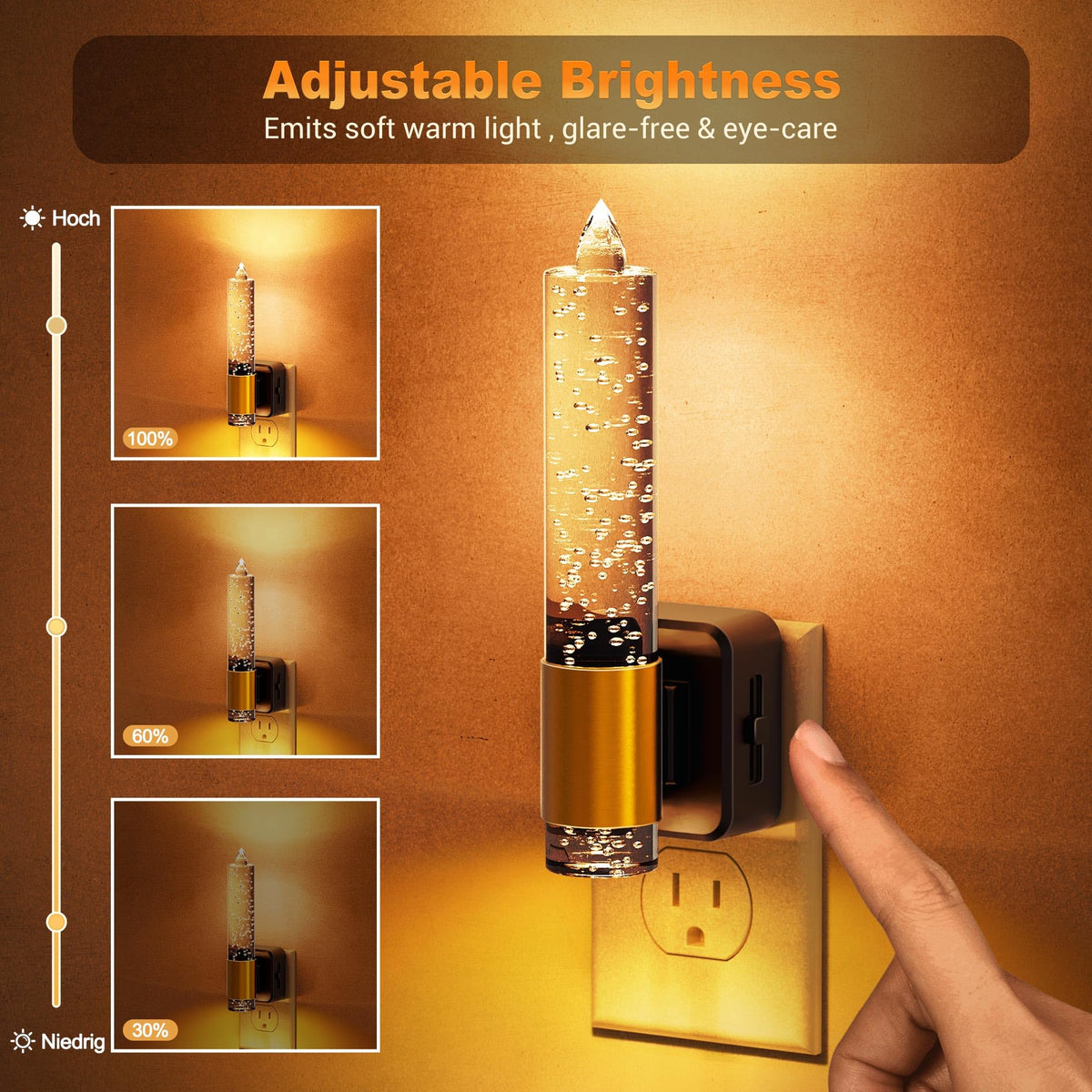 Night Light Flameless Candle Night Lights Plug into Wall (Crystal)