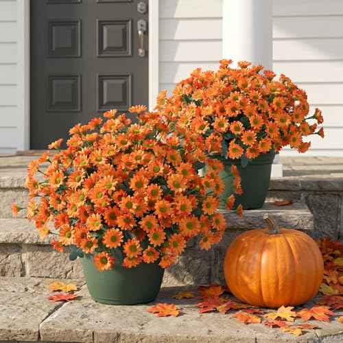 Artificial Mums for Outdoors Fall Decor (B-orange / 10.6 inch)