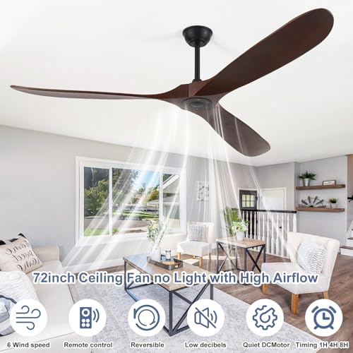 72inch Solid Wood Ceiling Fan no Light (72 inch / Dark walnut)