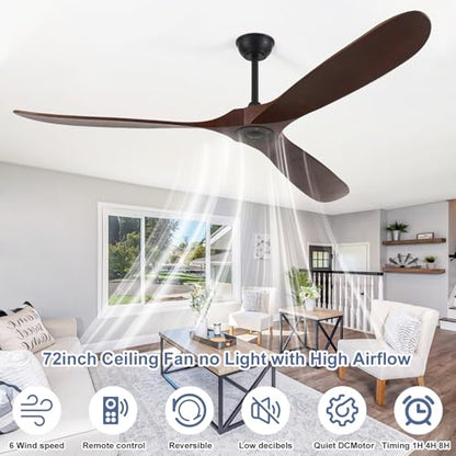 72inch Solid Wood Ceiling Fan no Light (72 inch / Dark walnut)