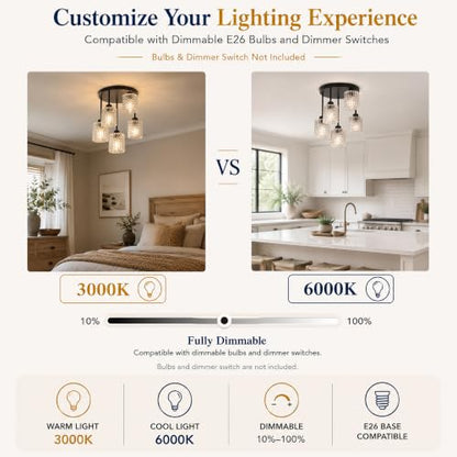 Kitchen Ceiling Light Fixture Black 5 Lights with Clear Glass Shade (5Light-Clear)