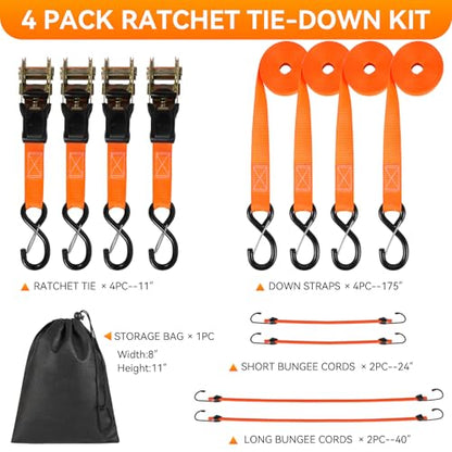 Ratchet Straps Tie Downs Heavy Duty 1500 LBS Break Strength