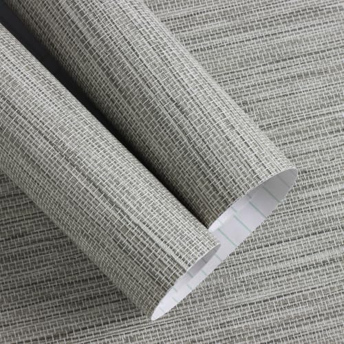 Grasscloth Peel and Stick Wallpaper Faux Linen 17.3in x 118.1in (Gray Green / 17.3inch × 118.1inch)