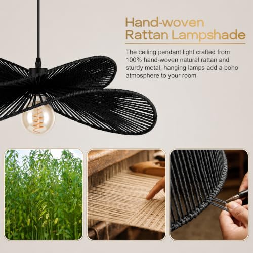 22.8" Large Boho Rattan Pendant Light
