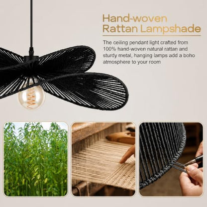 22.8" Large Boho Rattan Pendant Light