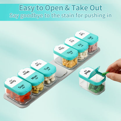 Large Weekly Pill Organizer 2 Times a Day for Vitamin (Cyan)