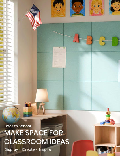 Felt Bulletin Board & Cork Board Alternative 36'' x 24'' (Teal Blue-1 / Solid tile 12-pack)