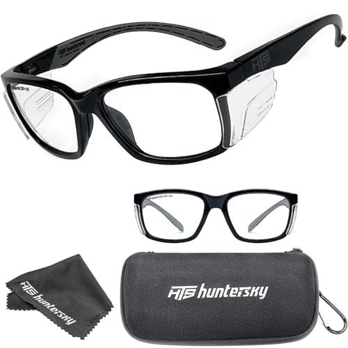 E60 Anti Fog Safety Glasses with Side Shields ANSI Z87 Eye Protection for Men Women Lab Chemistry Goggles DIY with Carrying Case (Black & Clear W/ Case)