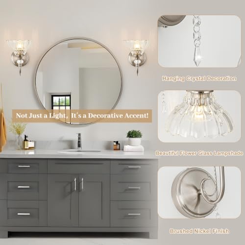 Bathroom Vanity Light Fixture with Floral Glass Shade