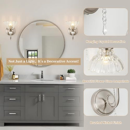 Bathroom Vanity Light Fixture with Floral Glass Shade