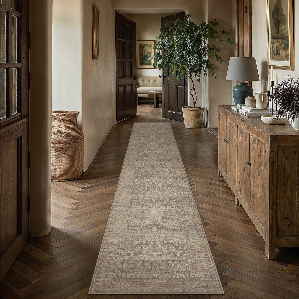 Hallway Runner Rugs 2x10 Light Brown Vintage Rug (Retro | Light Brown / 2' x 10' (Runner))