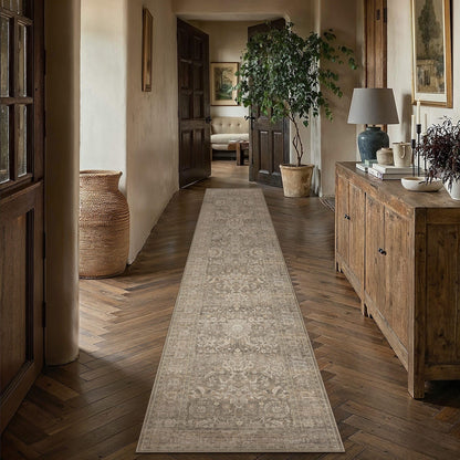 Hallway Runner Rugs 2x10 Light Brown Vintage Rug (Retro | Light Brown / 2' x 10' (Runner))