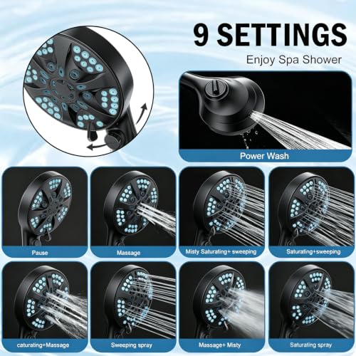 9 Settings Filtered Shower head with Handheld with Power Wash
