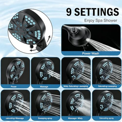 9 Settings Filtered Shower head with Handheld with Power Wash