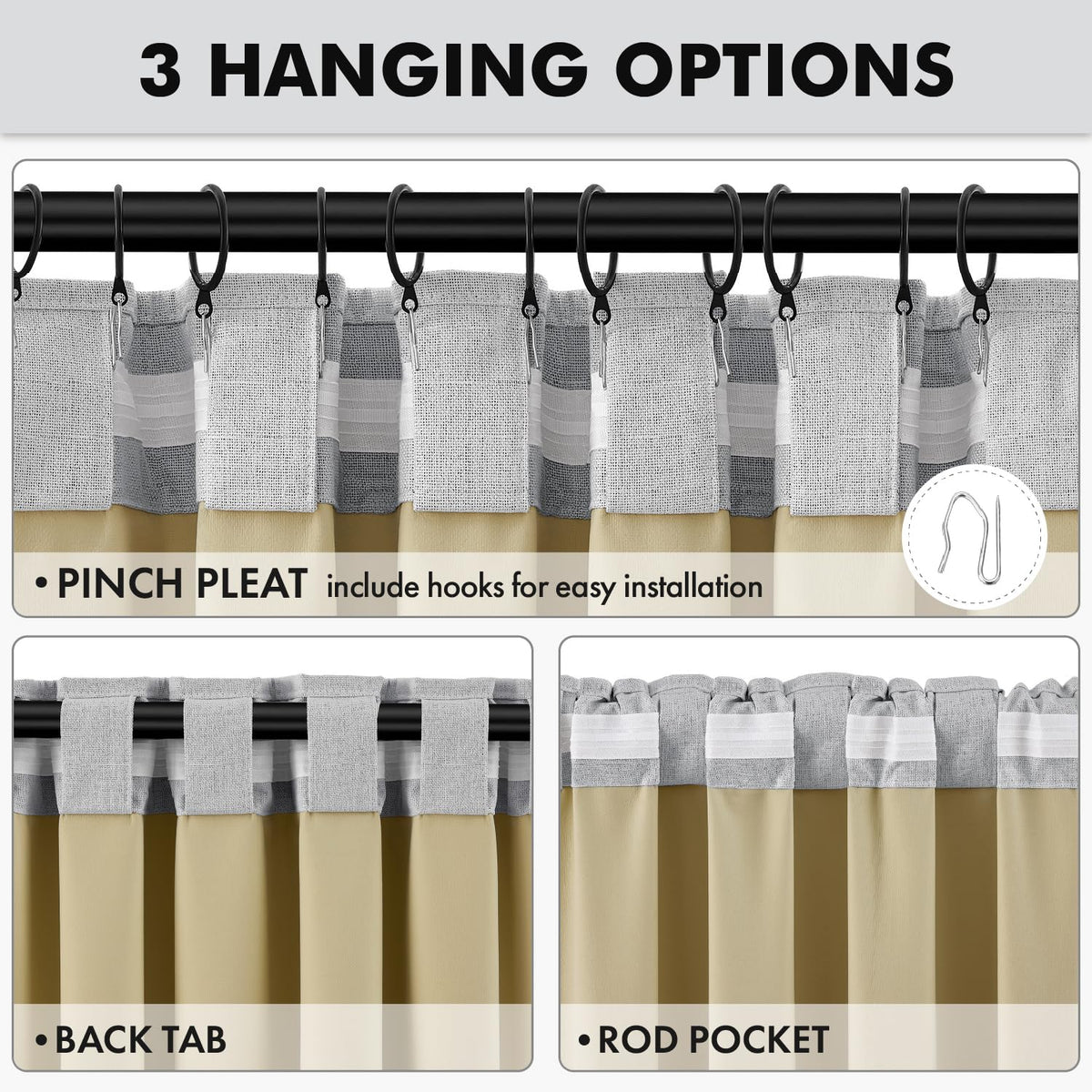 100% Blackout Linen Curtains for Bedroom 42 x 63 Inch Grey 2 Panels (Grey / 42"W x 63"L (Pack of 2))