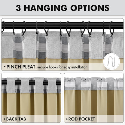 100% Blackout Linen Curtains for Bedroom 42 x 63 Inch Grey 2 Panels (Grey / 42"W x 63"L (Pack of 2))