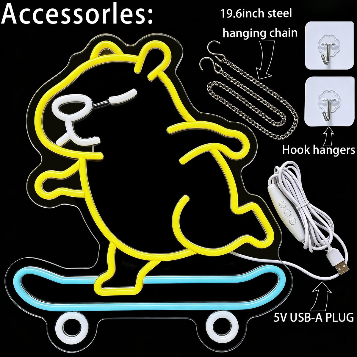 Capybara Neon Sign (Yellow, Blue and White)