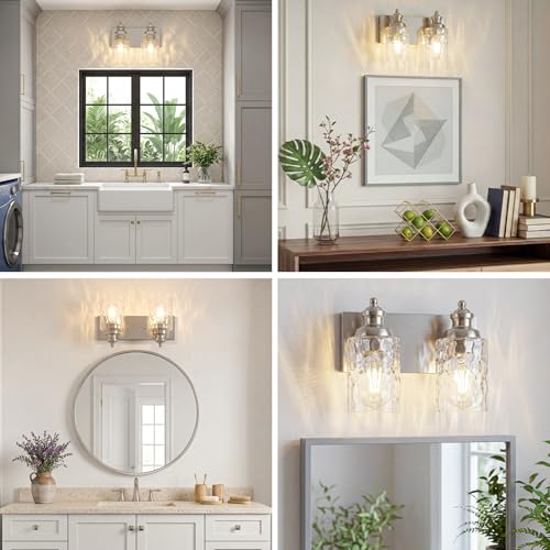 2 Light Bathroom Light Fixtures with Water Ripple Glass (Brushed Nickel / 2-light)