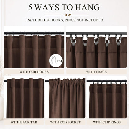 Coffee Linen Curtains 90 Inches Long 2 Panels for Living Room (Coffee / 50"W x 90"L (Pack of 2))