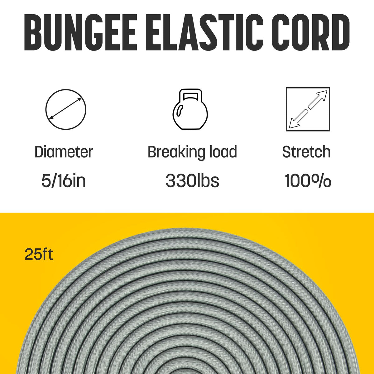 Bungee Cord 5 (Gray / 5/16" x 25FT)