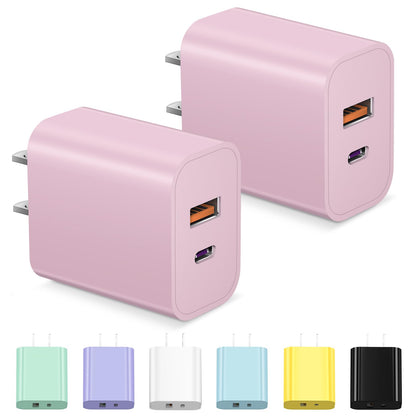 USB C Charger Block Fast Charging Block Type C Charger Multiport Adapter (Pink / 20W2Pack)