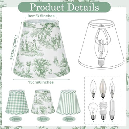 6 Pcs French Countryside Small Lamp Shade 3" Top x 6" Bottom x 5" Slant Chandelier Lamp Shade Clip on Bulb