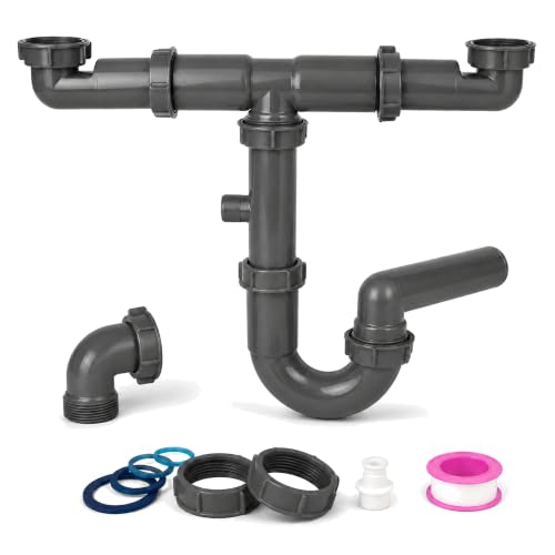 1-1/2" Double Kitchen Sink Drain Kit with P-Trap, PP Material