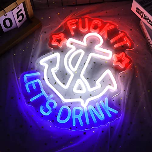 FUNK IT LET'S DRINK Neon Signs for Wall Decor Anchor Decor Neon Lights for Bedroom Led Signs Suitable for Man Cave Beer Bar Pub Restaurant Christmas 5V Usb Power (FUNK IT LET'S DRINK)