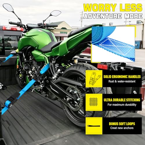 Ratchet Tie Down Straps 4pk 1" x15ft 1650lbs Motorcycle Tie Down Straps (Blue / 1650LB - 15Ft)