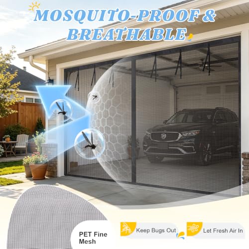 18x7Ft Garage Door Screen 2 Car Magnetic Garage Screen Door Retractable (Fit 18*7 FT Garage Door)