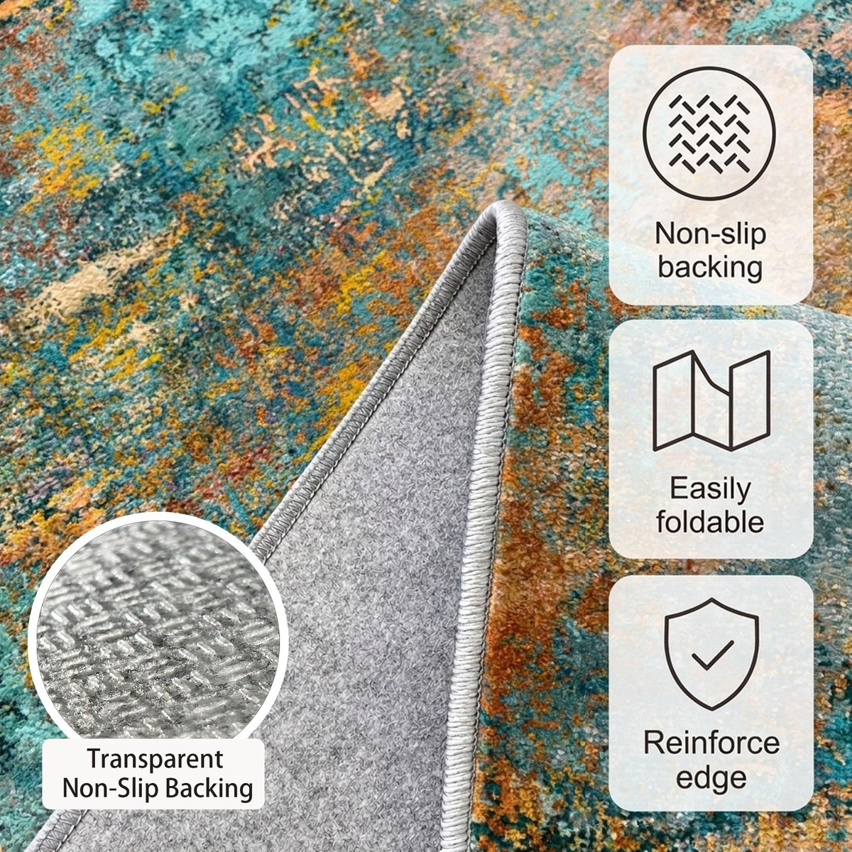 Washable Area Rug 3x6 (Abstract-teal Orange / 3' x 6' (Rectangular))