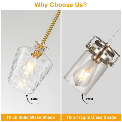 Modern Hammered Glass Pendant Lighting for Kitchen Island (Gold-Rods / 7.75")