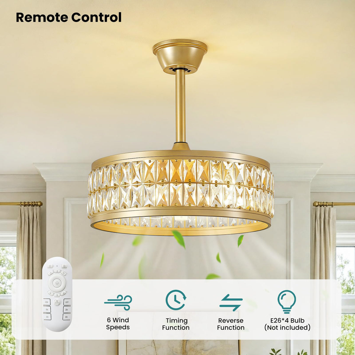 Gold Fandelier Ceiling Fan with Light and Remote Caged Ceiling Fan (Gold)