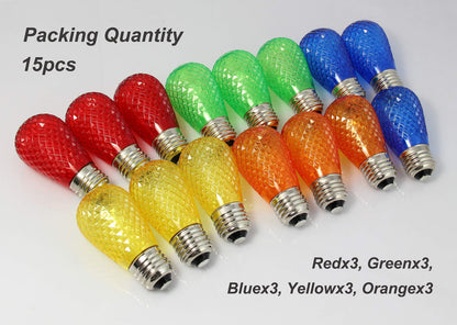 15 Pack S14 Colored 1W LED Bulbs Outdoor E26 String Light Bulbs