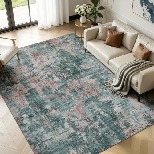 8x10 Washable Area Rug (Pink & Green / 8' x 10' (Rectangular))