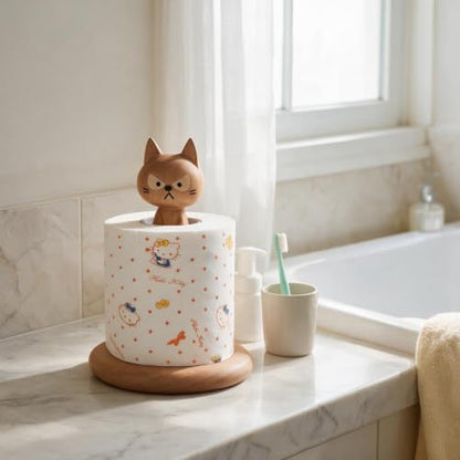 Wooden Toilet Paper Holder Funny Rustic Countertop Bath Tissue Roll Holder