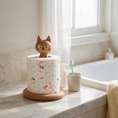 Wooden Toilet Paper Holder Funny Rustic Countertop Bath Tissue Roll Holder