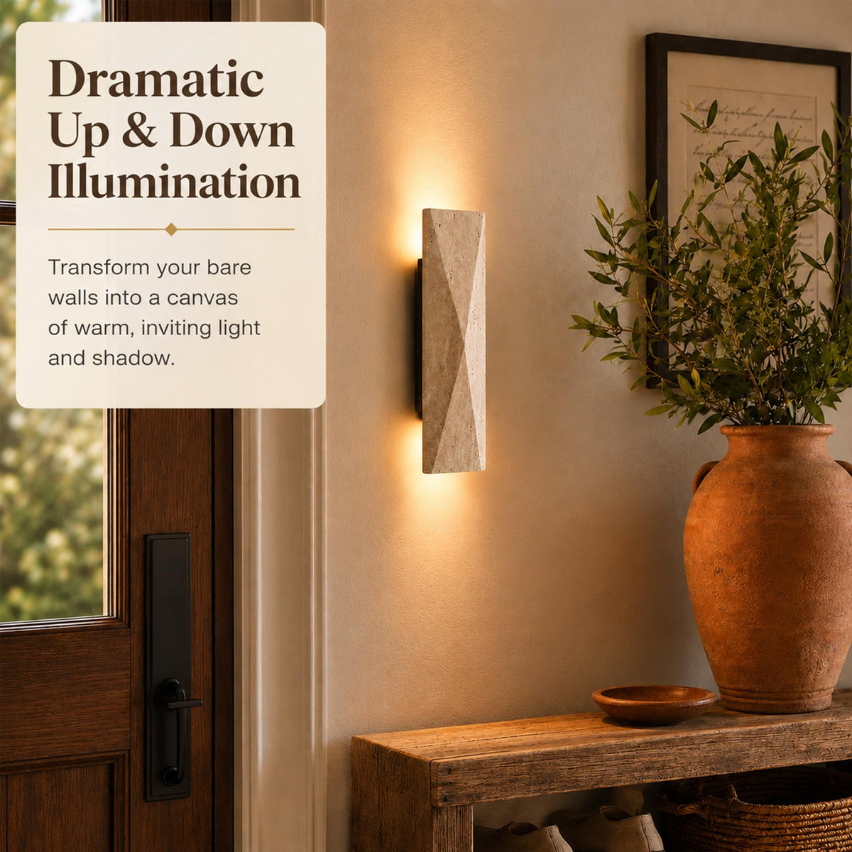 Natural Travertine Wall Sconce (Natural Beige(Diamond))