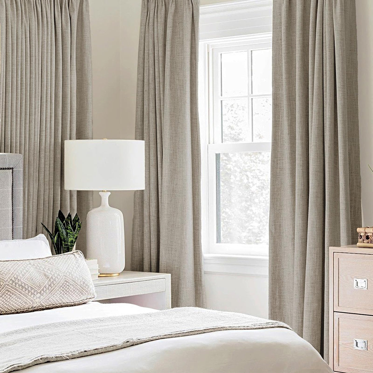 100% Blackout Linen Curtains for Bedroom 52x45 Inches Pebble Taupe (Pebble Taupe / 52"W x 45"L (Pack of 2))