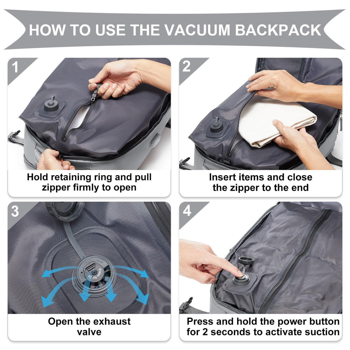 Vacuum Backpack Travel with Pump (A1-grey / 25 liters)