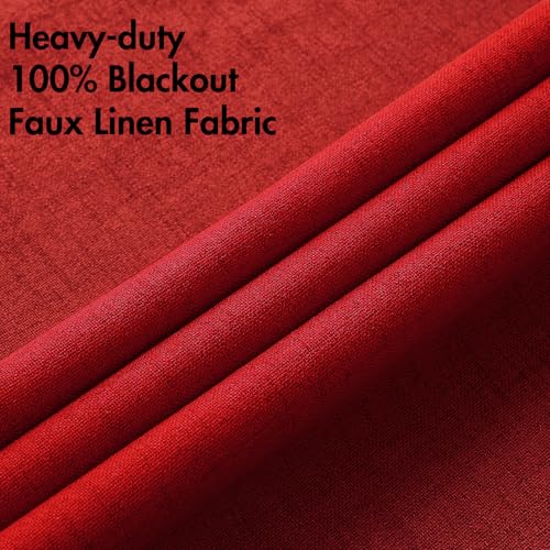 100% Blackout Linen Curtains for Bedroom 52x72 Inches Red (Red / 52"W x 72"L (Pack of 2))