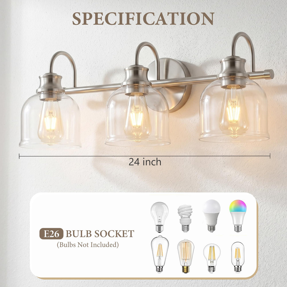3 Lights 24" Bathroom Vanity Light Fixtures (Brushed Nickel / 3 Lights)